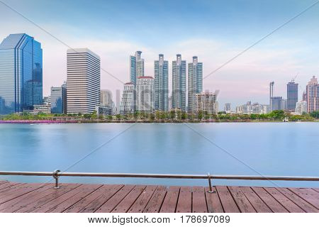 Cityscape of Benchakitti park green lung of Bangkok Thailand