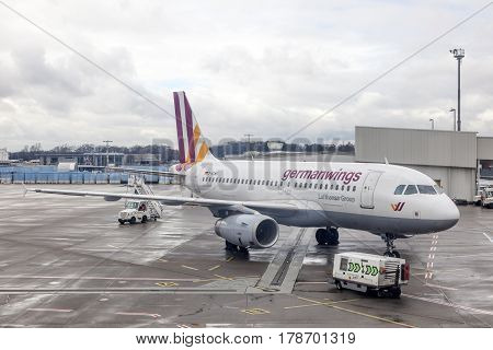 COLOGNE GERMANY - MAR 9 2017: GermanWings Airbus A319-100 at the Cologne Airport Germany