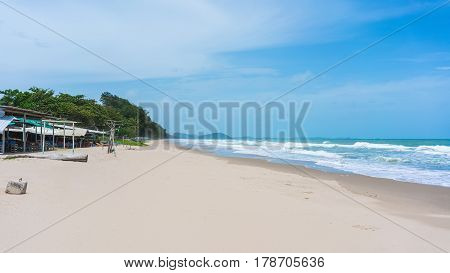 Beautiful quiet Mae Rumphueng Beach with seafood restaurants along the beach in Rayong , Thailand