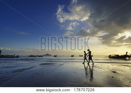 sunset on the Andaman sea , Krabi province, Thailand, Asia