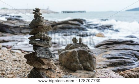 Stone cairn or stack at Khao Laem Ya  National Park , Rayong , Thailand