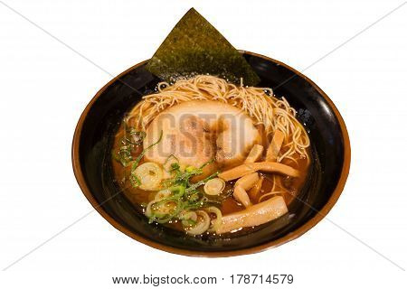 Tonkotsu pork ramen japanese noodle with isolated on white background