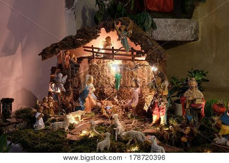 ZAGREB, CROATIA - DECEMBER 28: Nativity Scene, Christmas creche in St. Mary church in Zagreb, Croatia on December 28, 2015.