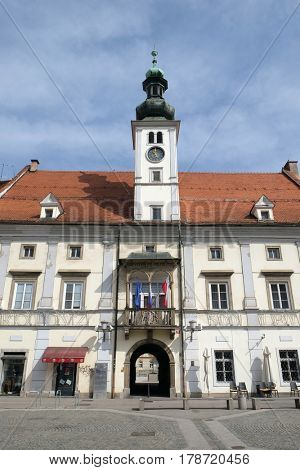 MARIBOR, SLOVENIA - APRIL 03: Maribor City Hall at Main Square of the city of Maribor in Slovenia, Europe on April 03, 2016.