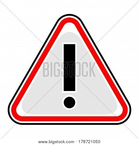 Use it in all your designs. Red attention sign triangular shape with exclamation mark point. Warning icon hazard sign in flat style. Quick and easy recolorable vector illustration