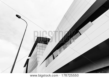 TRADATE, ITALY - OCTOBER 2, 2016: Tradate (Lombardy Italy): modern building. Black and white