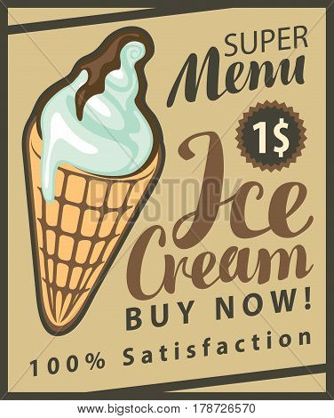 vector banner with ice cream and inscriptions on retro style