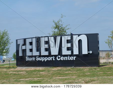 Dallas,USA,28th March 2017. The new 7-Eleven store support center campus sign facing LBJ Expressway in the new high demand  Cypress Waters Development. Seen here 26th March.