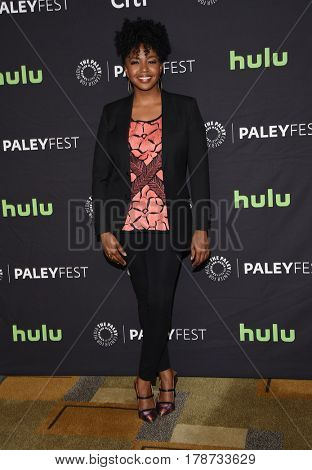 LOS ANGELES - MAR 19:  Jerrika Hinton arrives for the PaleyFest 2017-Grey's Anatomy on March 19, 2017 in Hollywood, CA                