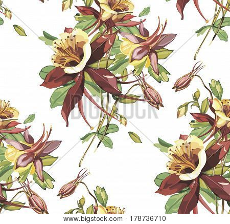 Elegance seamless pattern in vintage style with Crocosmia flowers