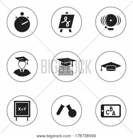 Set Of 9 Editable Graduation Icons. Includes Symbols Such As Phial, Ring, Tabulation And More. Can Be Used For Web, Mobile, UI And Infographic Design.
