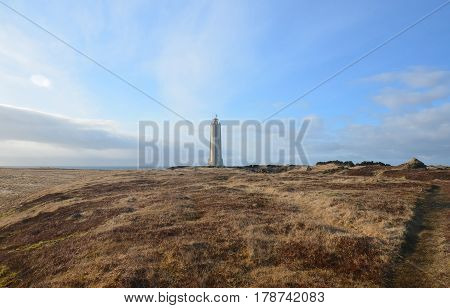 Malarrif Lighthouse on the southwest coast of Snaefelssnes Peninsula in Iceland.