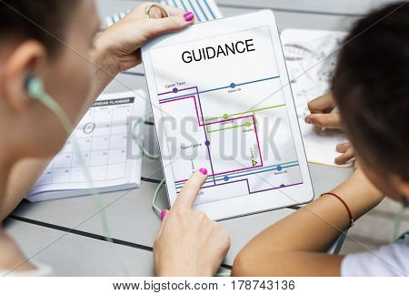 Hands Hold Tablet Map Route Graphic