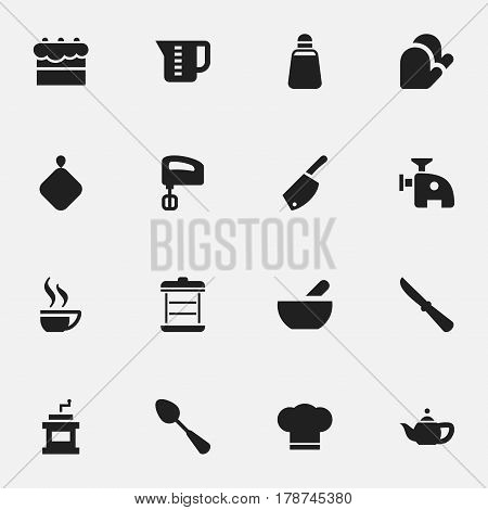 Set Of 16 Editable Cook Icons. Includes Symbols Such As Backsword, Agitator, Tablespoon And More. Can Be Used For Web, Mobile, UI And Infographic Design.