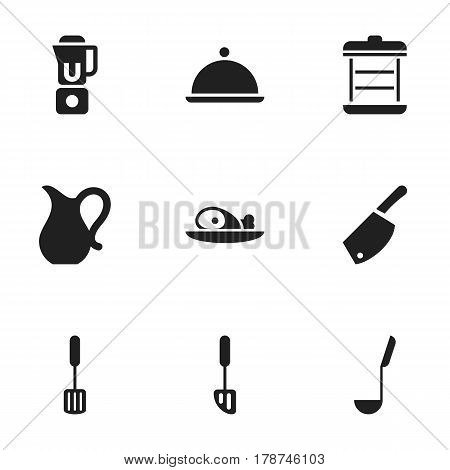 Set Of 9 Editable Food Icons. Includes Symbols Such As Meat, Soup Spoon, Salver And More. Can Be Used For Web, Mobile, UI And Infographic Design.
