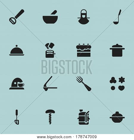 Set Of 16 Editable Food Icons. Includes Symbols Such As Salver, Crusher, Slice Bread And More. Can Be Used For Web, Mobile, UI And Infographic Design.