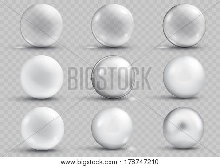 Set Of Transparent And Opaque Gray Spheres With Shadows