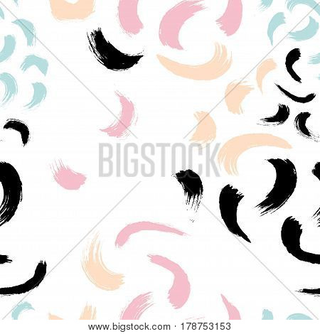 Multicolor brush strokes on white background seamless pattern