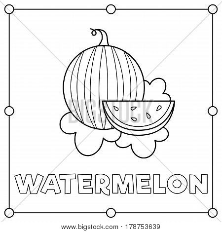 Black and white illustration of a watermelon. Coloring page.