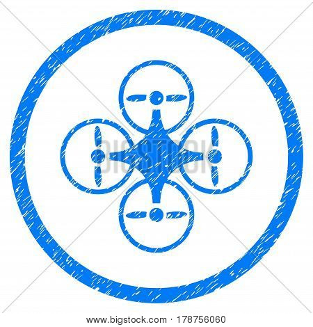 Air Copter grainy textured icon inside circle for overlay watermark stamps. Flat symbol with dust texture. Circled vector blue rubber seal stamp with grunge design.