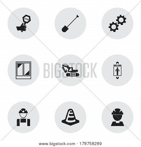 Set Of 9 Editable Construction Icons. Includes Symbols Such As Endurance, Employee, Worker And More. Can Be Used For Web, Mobile, UI And Infographic Design.