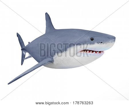 The Great White Shark - Carcharodon carcharias is a world's largest known extant predatory fish. Animals 3D illustration on white background. 