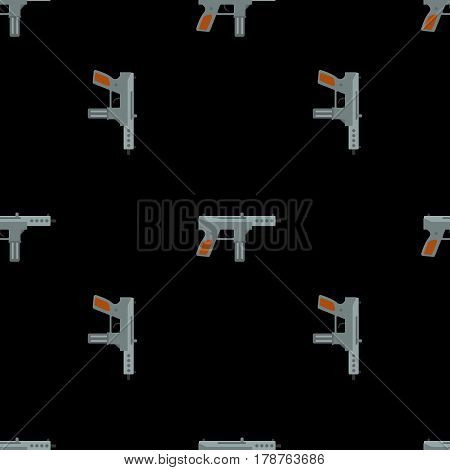 Submachine gun security and military weapon. Metal automatic gun. Seamless pattern, tiling ornament vector illustration