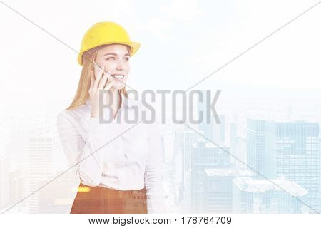 Woman In Hardhat And A City, Toned