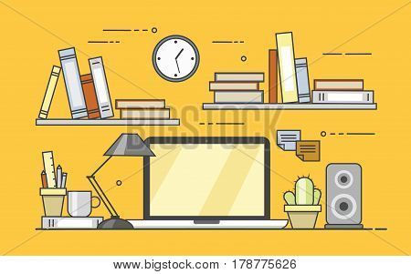 Modern Workplace In Office. Cozy Home Office Interior