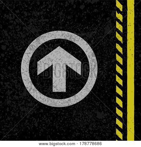 Black grunge asphalt with yellow lines and white arrow sign