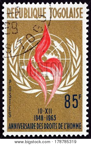 TOGO - CIRCA 1963: a stamp printed in Togo dedicated to the Universal Declaration of Human Rights 15th Anniversary circa 1963