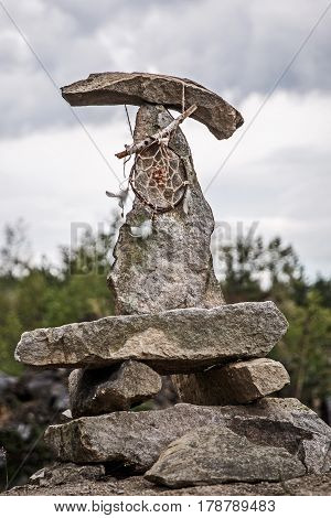 Dreamcatcher On A Pyramid Of Stones