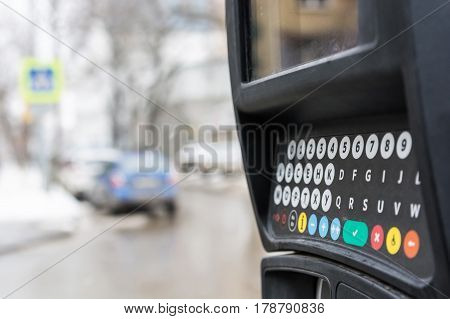 Close up of parking meter in the street