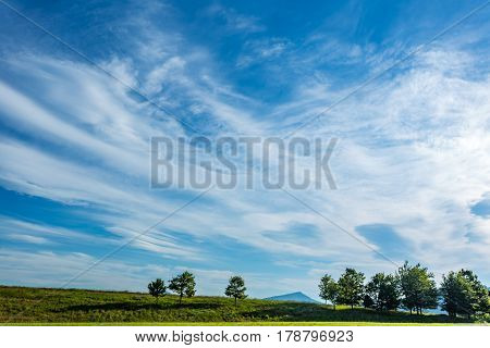 A summer day produces a blue cloudy sky outside Roanoke Virginia.