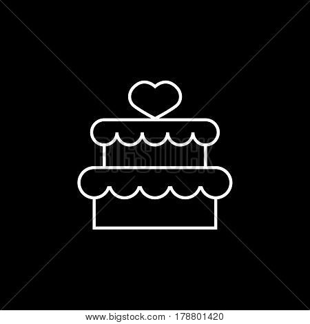 Cake with hearth line icon, mother's day, sweet vector graphics, a linear pattern on a black background, eps 10.