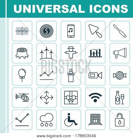 Set Of 25 Universal Editable Icons. Can Be Used For Web, Mobile And App Design. Includes Elements Such As Airfield Manufacture, Bugbear, Gift Surprise And More.
