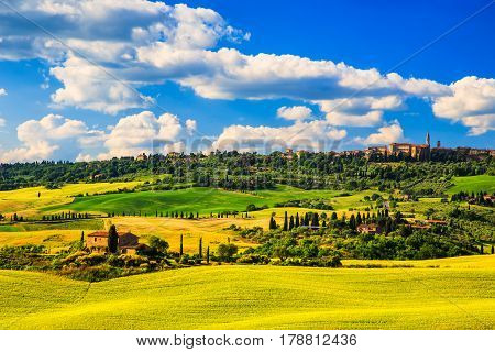Tuscany spring Pienza italian medieval village. Siena Italy.