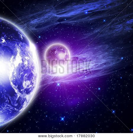 planety v prostoru a hvězdy s galaxes