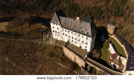 The Castle Burgk in Germany aerial view historical