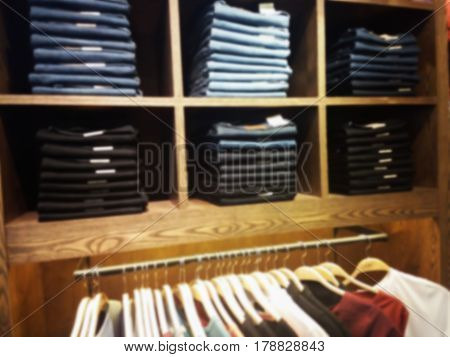 blurred photo, Blurry image, Jeans Denim pants on the shelves