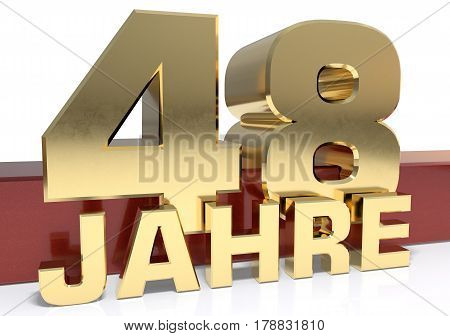 Golden digit forty eight and the word of the year. Translated from the German - years.3D illustration