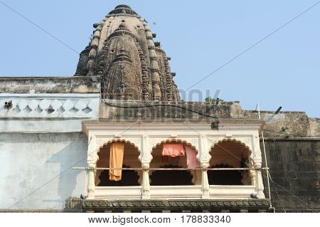 Maheshwar, India - 3 February 2015: Temple palace of Maheshwar on India