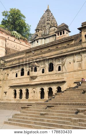 Maheshwar, India - 3 February 2015: Temple palace of Maheshwar on India