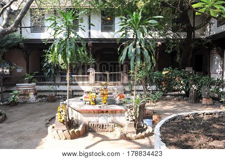 Maheshwar, India - 3 February 2015: Small indu temple of Maheshwar palace on India