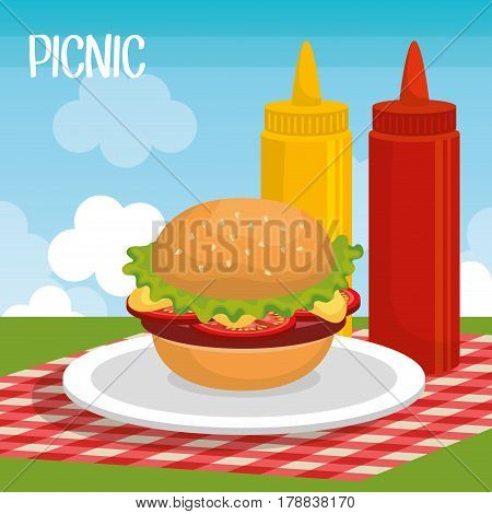 delicious picnic scene icons vector illustration design