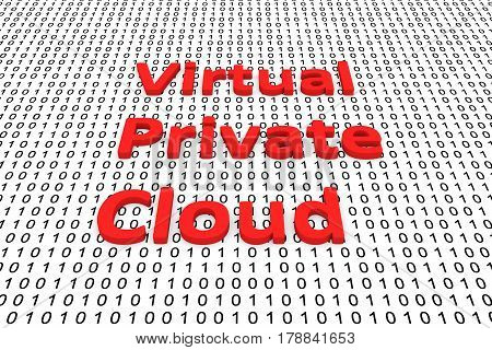 virtual private cloud in the form of binary code, 3D illustration