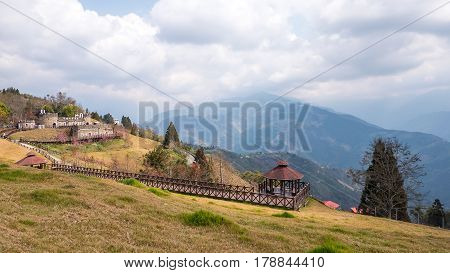 Mountain landscape at Cingjing Farm Taichung city Taiwan under white cloud