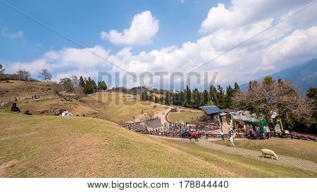 CINGJING FARM TAIWAN - March 5 2017: Mountain landscape at Cingjing Farm Taichung city Taiwan under blue sky and white cloud