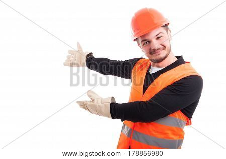 Portrait Of Young Worker Making An Invitation Gesture