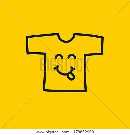 Happy hand drawn line shirt smiley emoji emoticon isolated on yellow. Icon sale discount fashion clothes. Hipster store logo. Vector illustration.